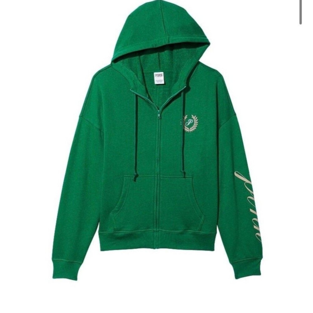 Victorias Secret VS PINK Outfit Campus Sweats Set Garnett Green XL Hoodie Jogger - Picture 3 of 9